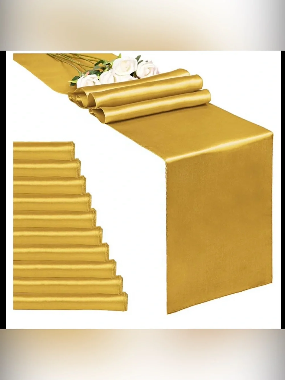 REWOMC 10-Pack Gold 12 × 108 inches Long Premium Satin Table Runner